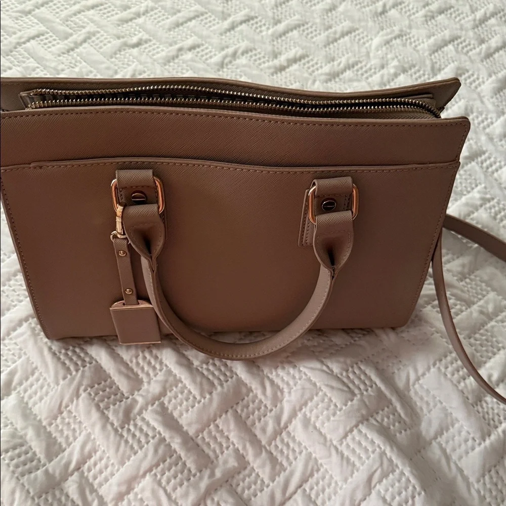 Miztique Taupe Satchel with Gold Hardware